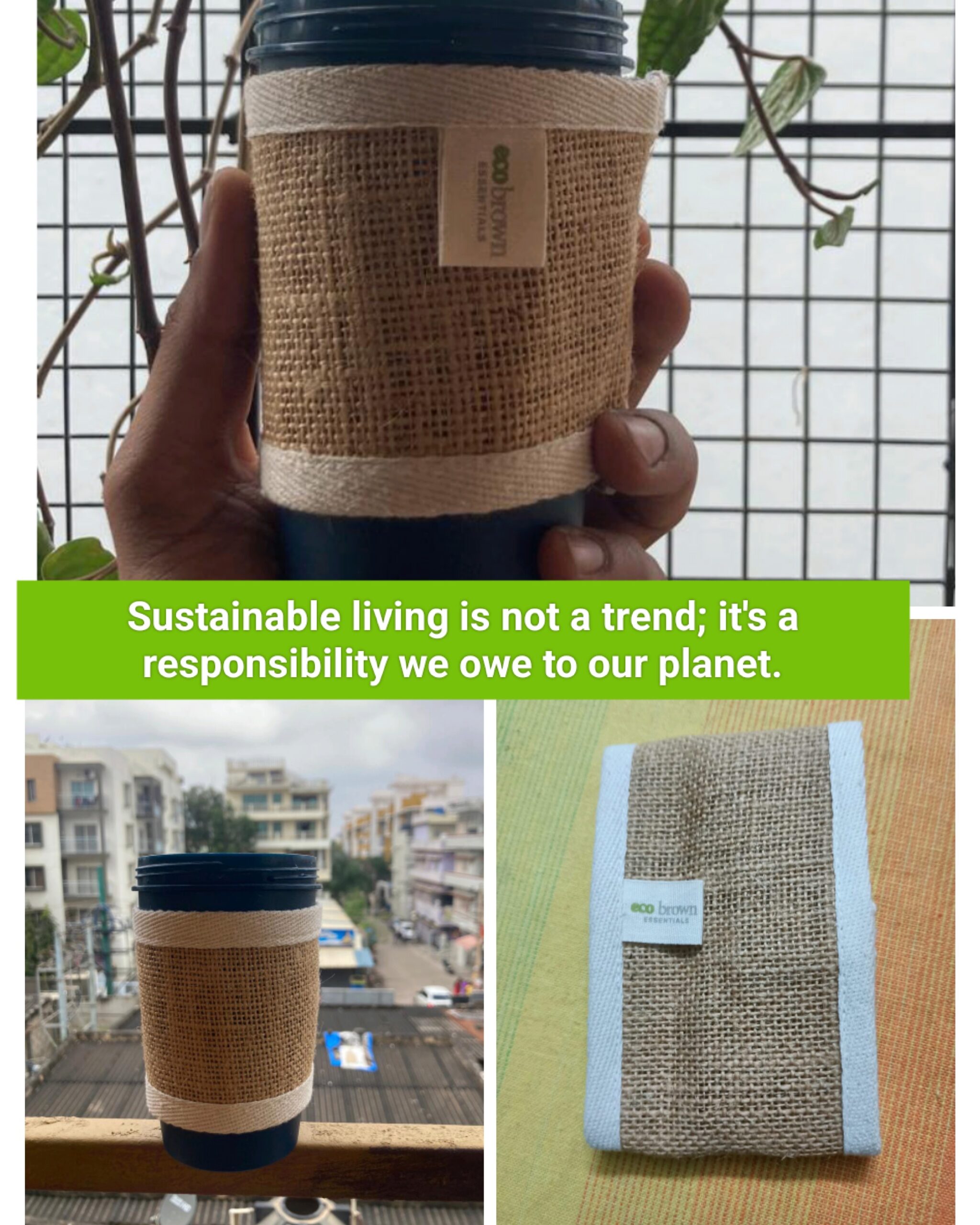Eco-Friendly Burlap Coffee Sleeves - Reusable